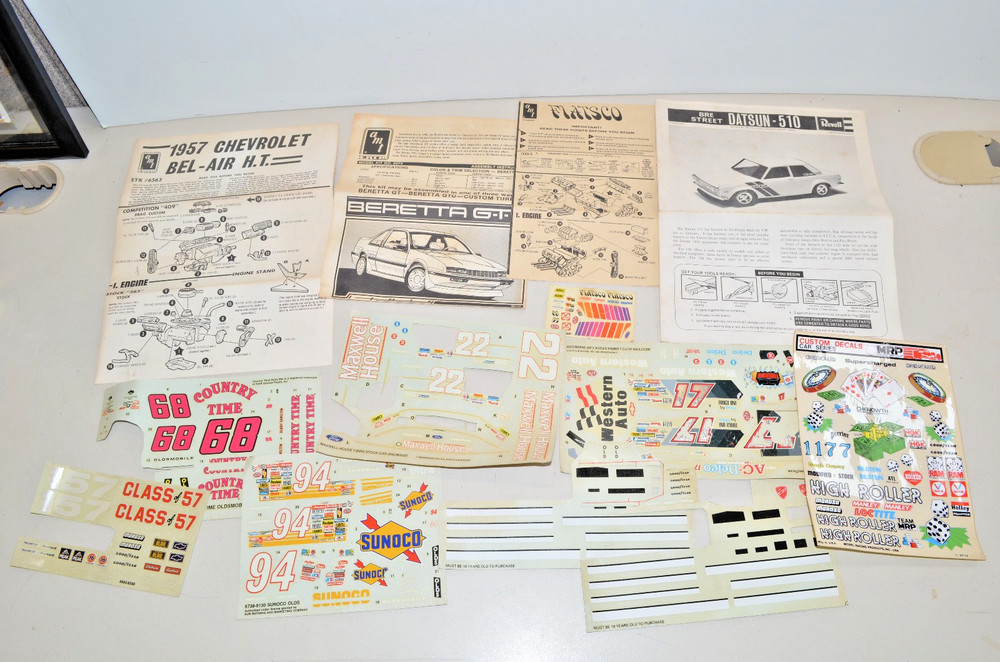 Vintage MODEL CAR INSTRUCTIONS & DECALS Lot Revell BRE STREET DATSUN 510