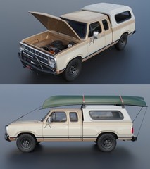 1/25 1979 Dodge D150 Club Cab Camper Truck Model Kit w/ Engine, Clears & Canoe