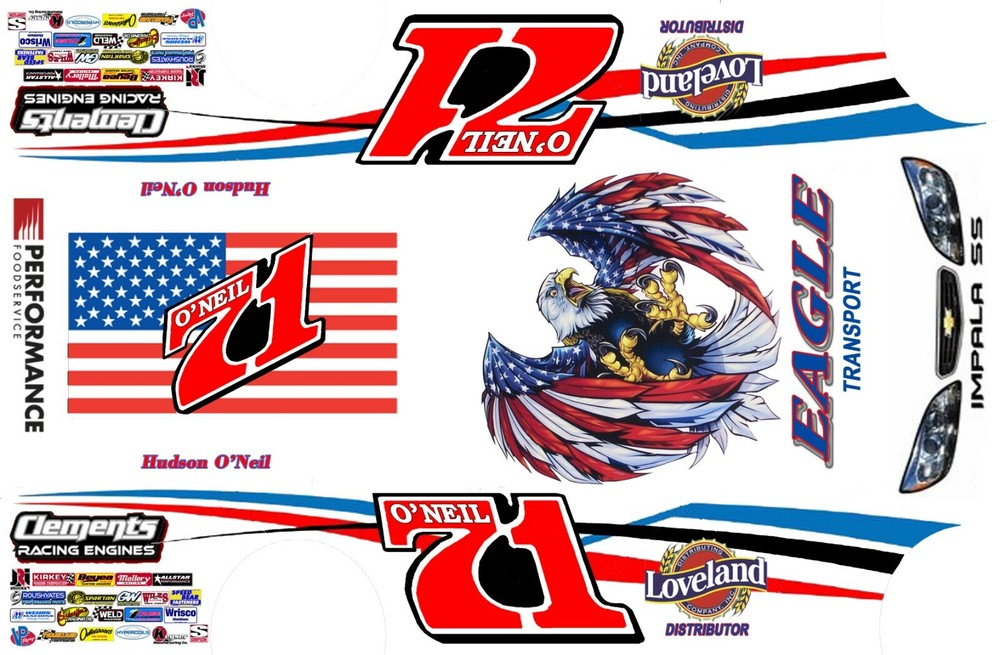 #71 Hudson O’Neil Loveland Crate Dirt Late Model 1/24th Scale Waterslide Decal