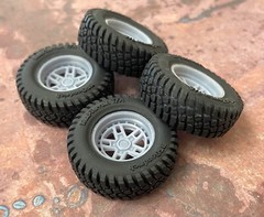 1/24 Scale: 18-Inch Fuel Nitro Wheels W/ Mud Tires; Jeep, Resin 1/25, 3D Print