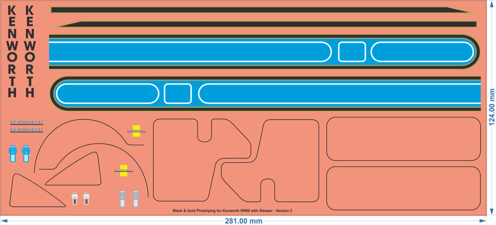 Kenworth W900 Sleeper Blue Black & Gold Pinstriping Decals | DNH