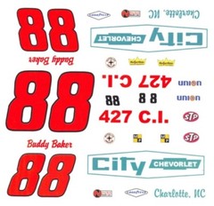 #88 Buddy Baker City Chevrolet, Charlotte 66 Chevelle 1/24th-1/25th Scale Decals