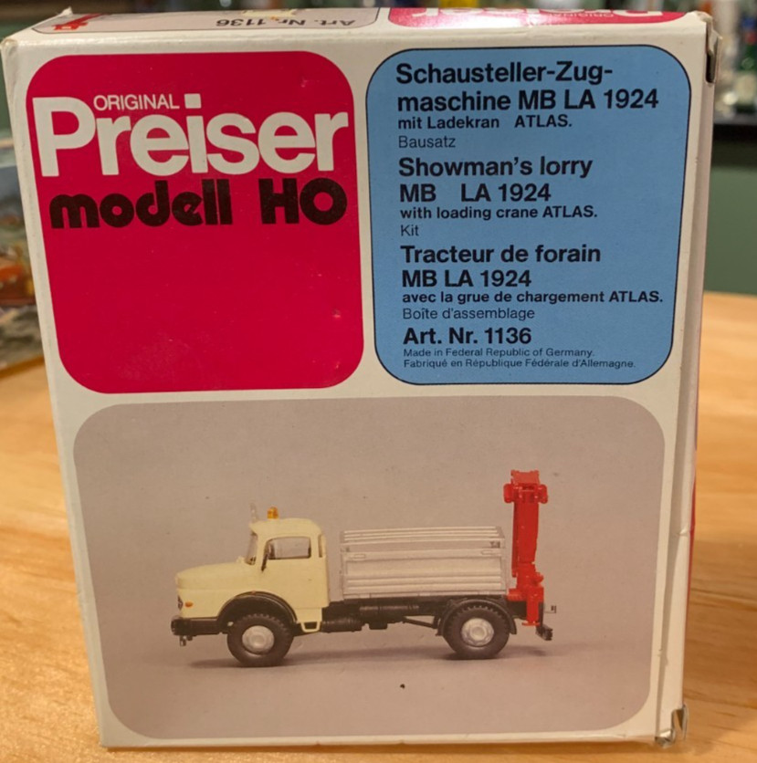 Rare Preiser HO Modell Kit #1136 Mercedes LA 1924 Showman’s Lorry w/Crane NIB