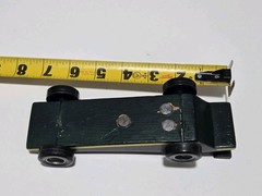 Vtg Pinewood Derby Custom Weighted Race Car Wood Racer OOAK Green Yellow Nickel