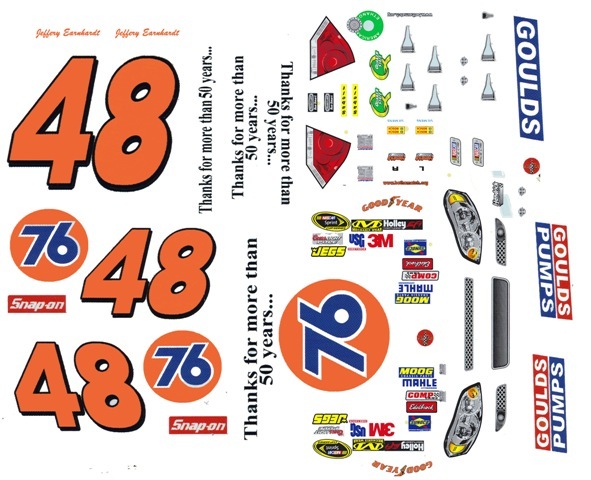 #48 Jeffery Earnhardt Union 76 Chevy 1/24th – 1/25th Scale Waterslide Decals