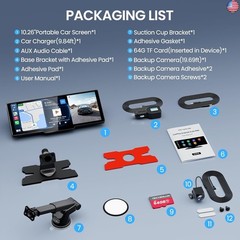 10.26” Portable Apple CarPlay Screen for Car with 4K Dash Cam & 1080P HD