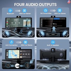 10.26” Portable Apple CarPlay Screen for Car with 4K Dash Cam & 1080P HD