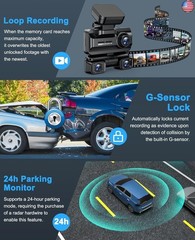 Dash Cam 4 Channel 360° Front Rear Inside DashCam, 4K Full HD Dashcam Car