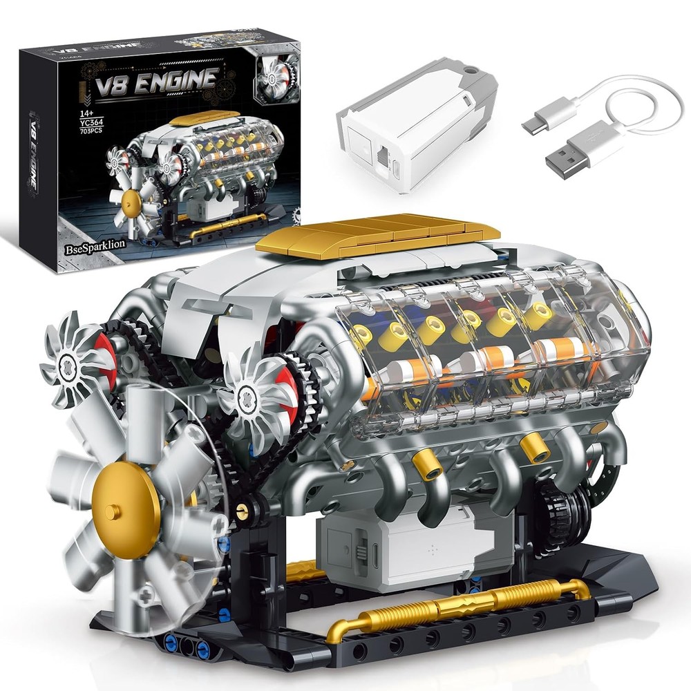 V8 Engine Model Kit that Runs, Build Your Own Mini Visible Car Motor, Physical S