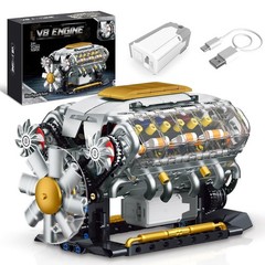 V8 Engine Model Kit that Runs, Build Your Own Mini Visible Car Motor, Physical S