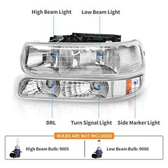 Headlight Assembly Compatible with Chrome Housing Amber Reflector Clear Lens