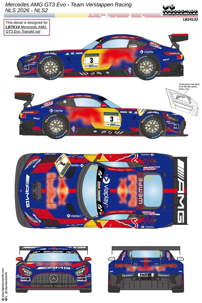 LB Production 1/24 Scale Merc AMG GT3 Evo Team Verstappen NLS 2026 Decal Sheet
