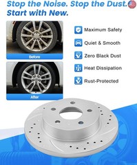 Anpulsero Rear Automotive Replacement Brake Kit, Drilled Slotted Brake Rotors +