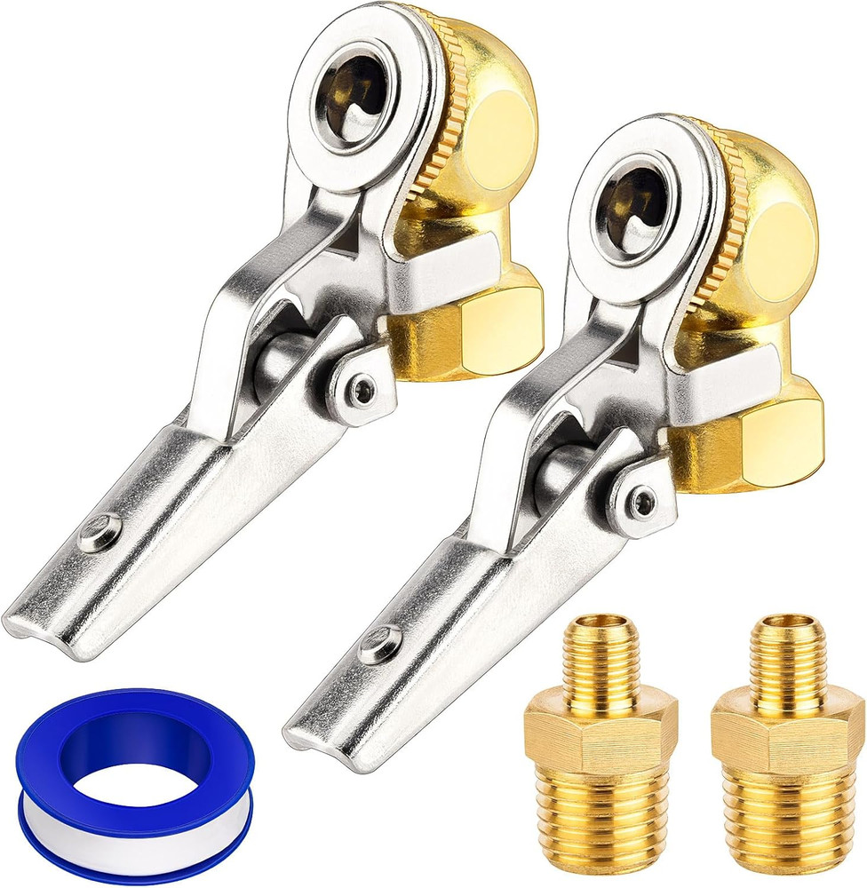 2-Pack 1/4” Female NPT Air Chuck with Clip, Locking Closed Ball Tire Chuck with
