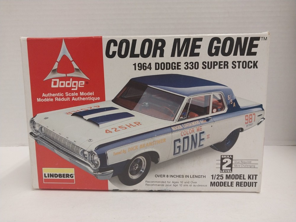 Lindberg Color Me Gone 64 Dodge 330 Super Stock 1/25 scale Open Box Sealed Parts