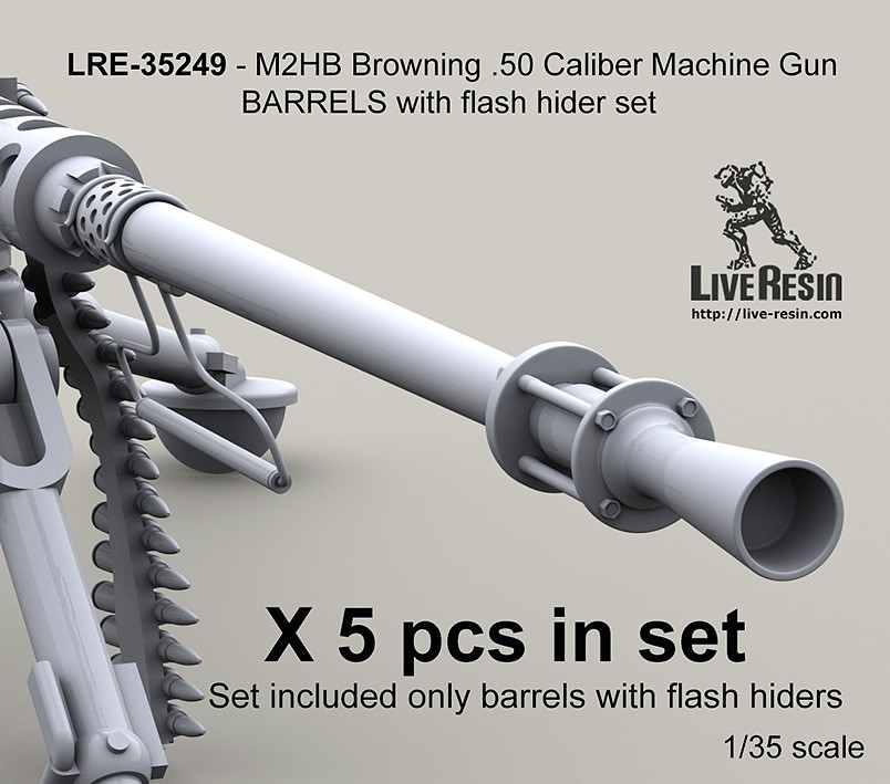 Live Resin 1/35 M2HB Browning .50 Calibre MG Barrels Set with Flash Hider (5pcs)