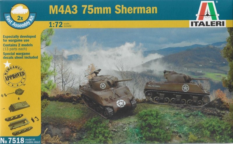Italeri 7518 1/72 Scale Military Tank Model Kit WWII U.S M4A3(75)W 75mm Sherman