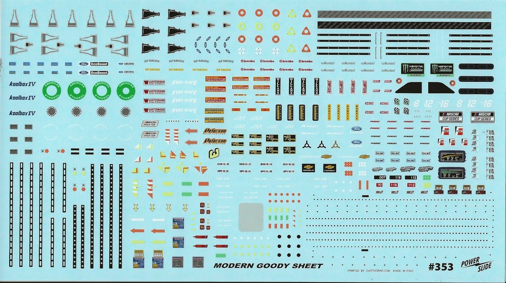 NASCAR DECAL 2019 & UP MODERN NASCAR GOODIES DETAIL SHEET 1/24-1/25 POWERSLIDE