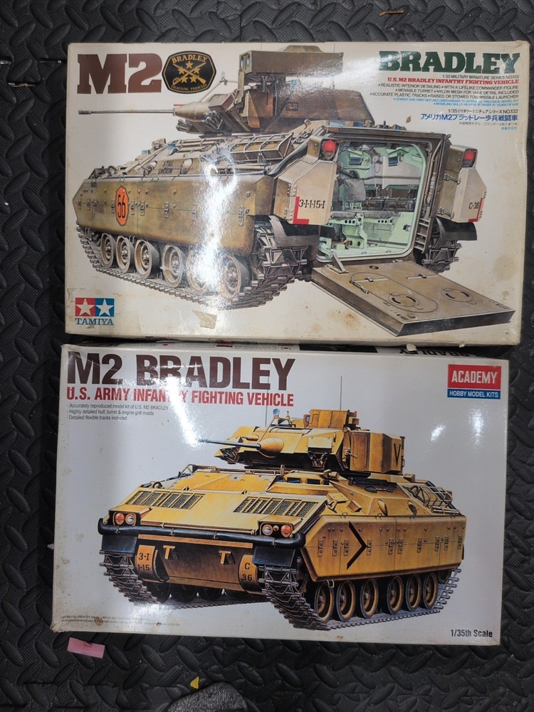 Lot(2) M2 Bradley Tank Kits (Started/Read) Academy Kit 13237 & Tamiya 35132