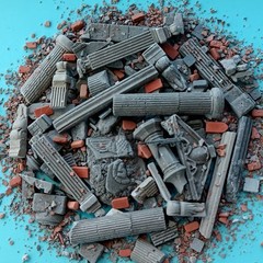 Painted Diorama 1/35 Building Ruins Rubble Bricks Base Military Scene Prop Model