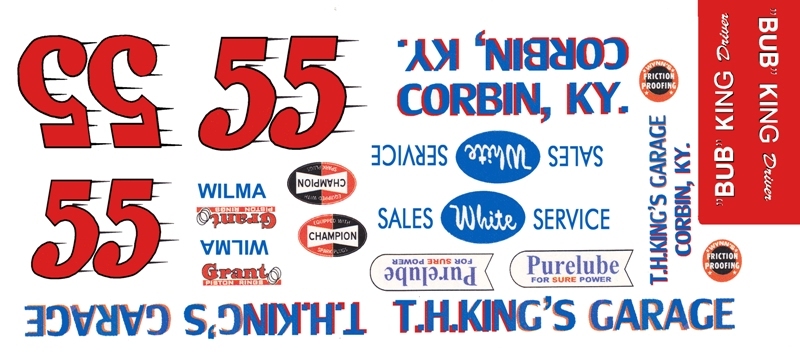 #55 BUB King Kings Garage Hudson Hornet 1/18th Scale Waterslide Nascar Decals