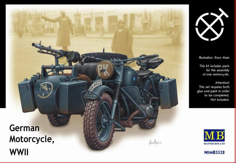 German BMW R75 Military Motorcycle plastic model, WWII era 1/35 MasterBox 3528