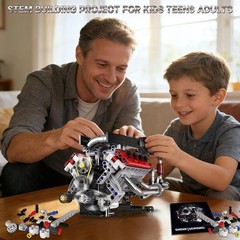 Deluxe V8 Engine Model Kit for Kids & Adults – 700 PCS with LED and App Control