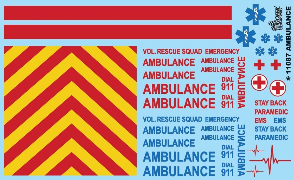 GOFER RACING DECALS Ambulance emergency truck SHEET 1:24 1:25 CAR MODEL 11087