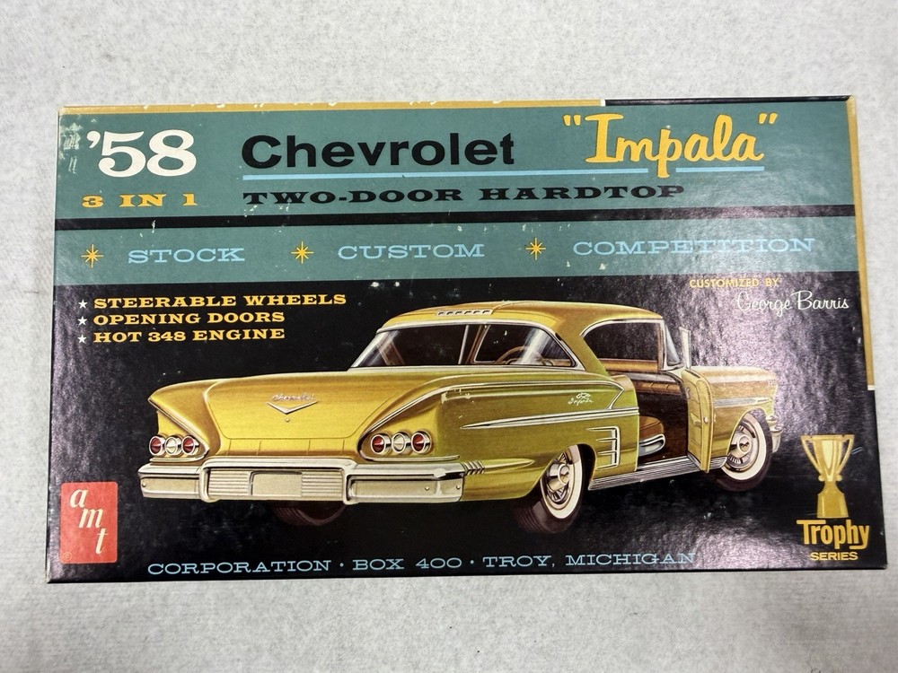 George Barris 1958 Chevrolet Impala AMT 1:25 Model Car Kit 2758 Vintage ~ Trophy