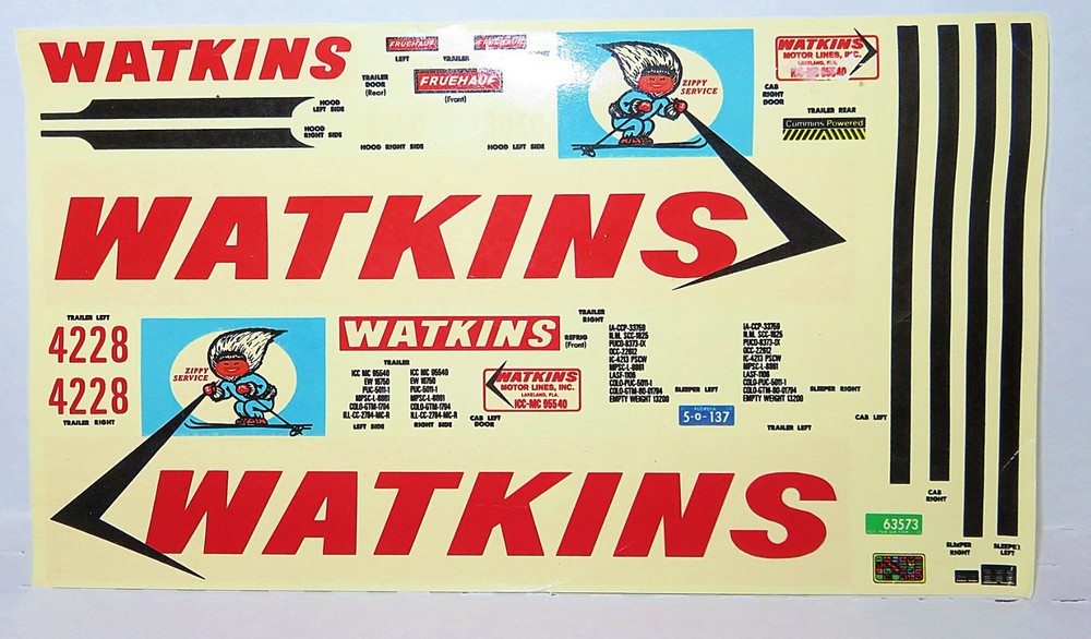 FRUEHAUF TRUCK & TRAILER 1/25 waterslide decal sheet Watkins Truck