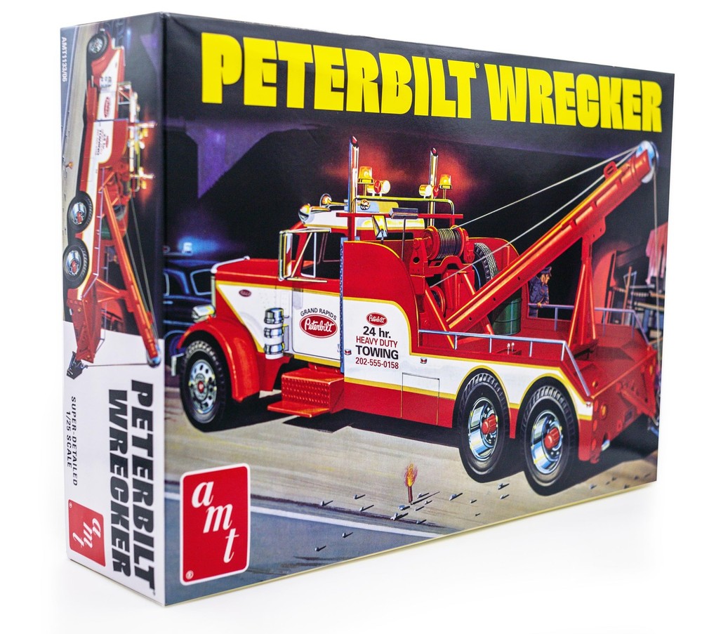AMT Peterbilt 359 Wrecker Model Kit – 1/25 Scale Buildable 0.5 Liters, Black