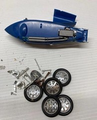 Vintage Plastic Merit Built Model Kit Racing Car Missing Wheel Blue 20s Race Car