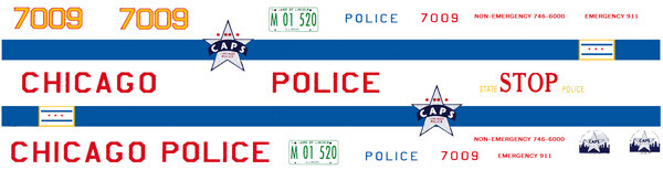 CHICAGO Police Car 1/25th – 1/24th Scale Waterslide Decals