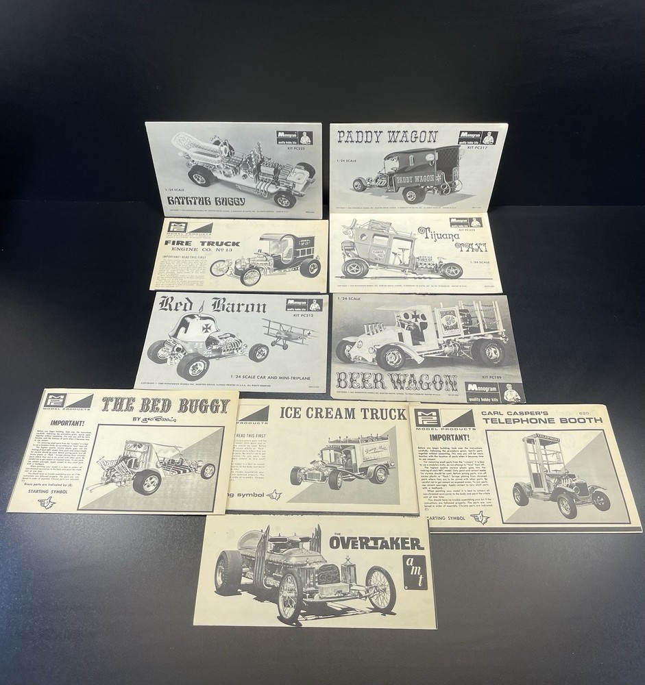 Vintage Monogram Model Kit Instructions Tijuana Taxi Paddy Wagon Red Baron More