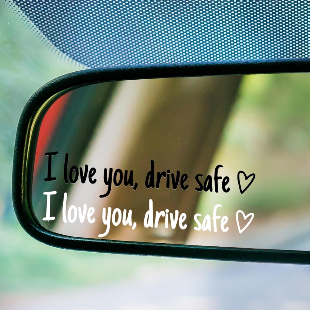 4Pcs I Love You Drive Safe Mirror Sticker, Cute Black&White, Blackwhite-4pcs