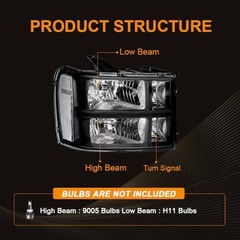 Headlight Assembly, Headlights Kit Compatible Black Housing Clear Reflector