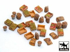 Black Dog 1/48 Food Supplies #1 Vegetable Crates and Sacks, Metal Buckets T48010