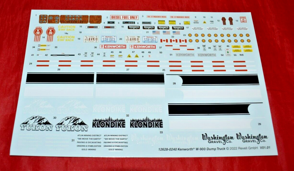 Revell Kenworth W-900 Dump Truck Decal Sheet 1/25