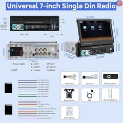 Single Din Flip Out Screen Car Stereo with Wireless Carplay and Android Auto, 7