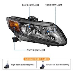 Black Smoke Lens Headlight Assembly – Amber Reflector – Fits 12-15 Civic