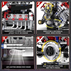 Deluxe V8 Engine Model Kit for Kids & Adults – 700 PCS with LED and App Control