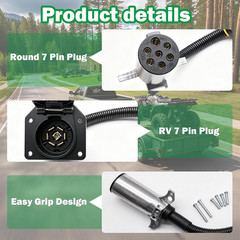 7 Pin round to 7 Pin Flat Adapter,7 Pole round to 7 Way RV Blade Trailer Plug,Tr
