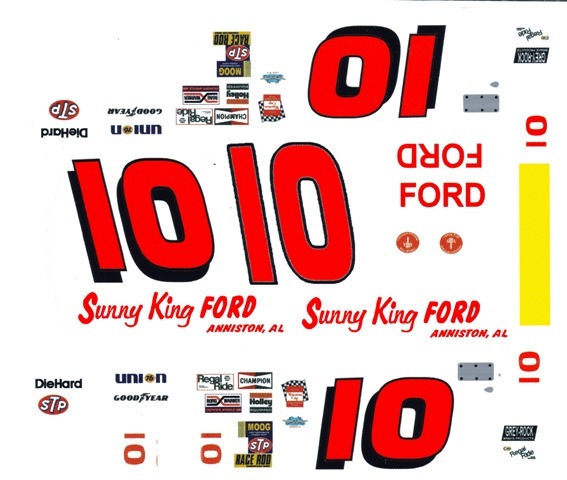 #10 Bill Champion Sunny King Ford 69 Torino 1/24 Scale Waterslide Nascar Decal