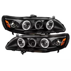 Honda Accord 98-02 1PC Projector Headlights – LED Halo – Amber Reflector – Black