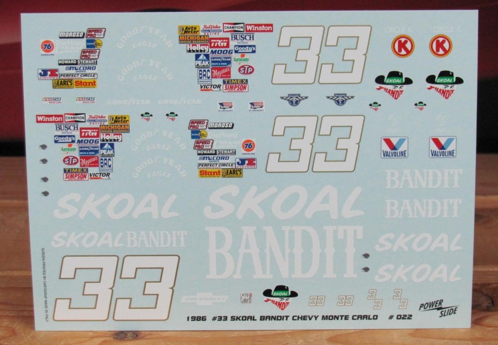 Nascar Decals #33 Skoal Harry Gant 1986 Monte Carlo Powerslide #022