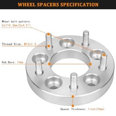 1in 5×4.5 to 5×4.75 Wheel Spacers, 4pcs 5×114.3 M12x1.5 Studs 74mm Bore