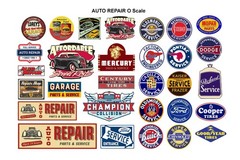 1:48 O scale model auto engine repair shop car garage signs