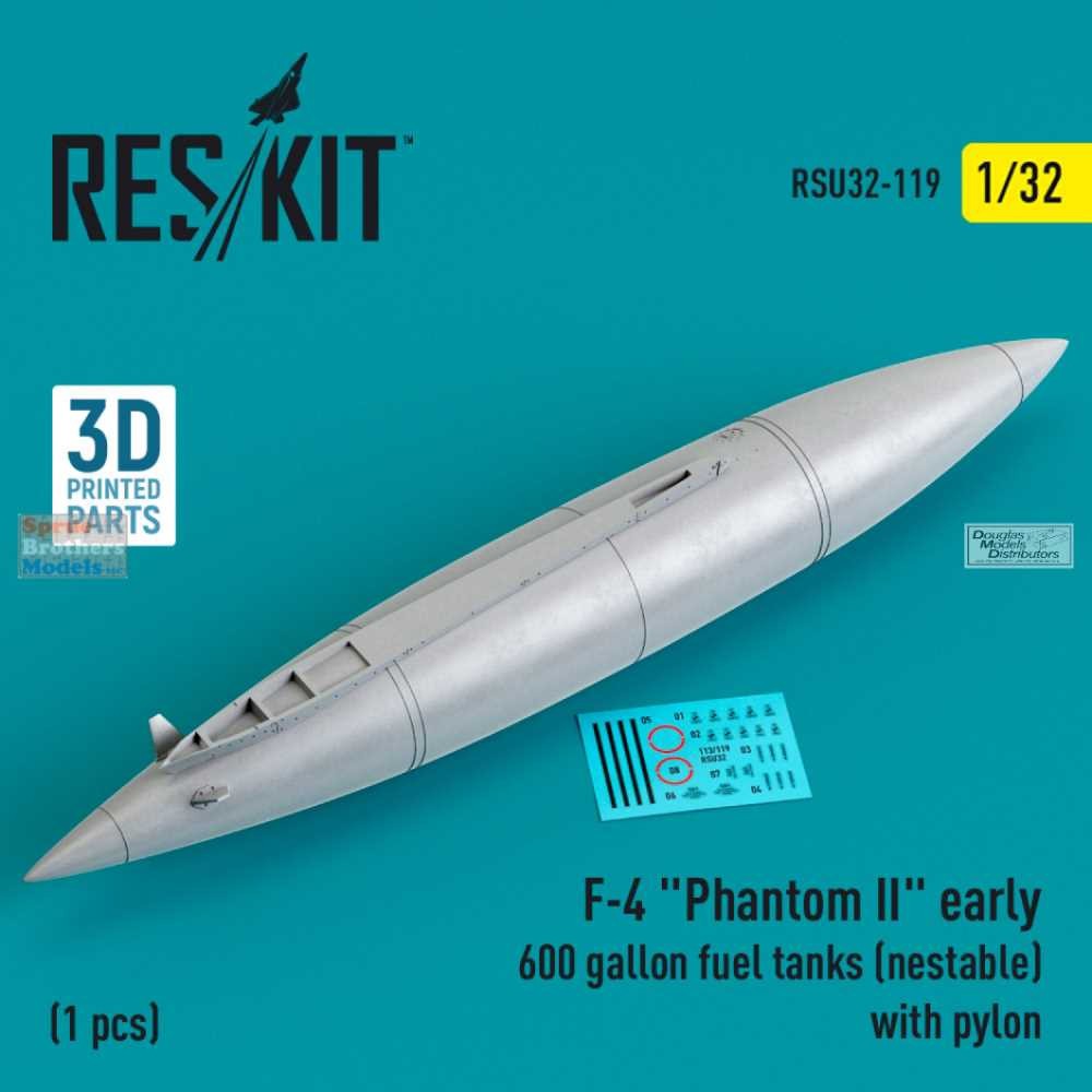 RESRSU320119U 1:32 ResKit F-4 Phantom II Early 600-gallon Fuel Tank (Nestable)