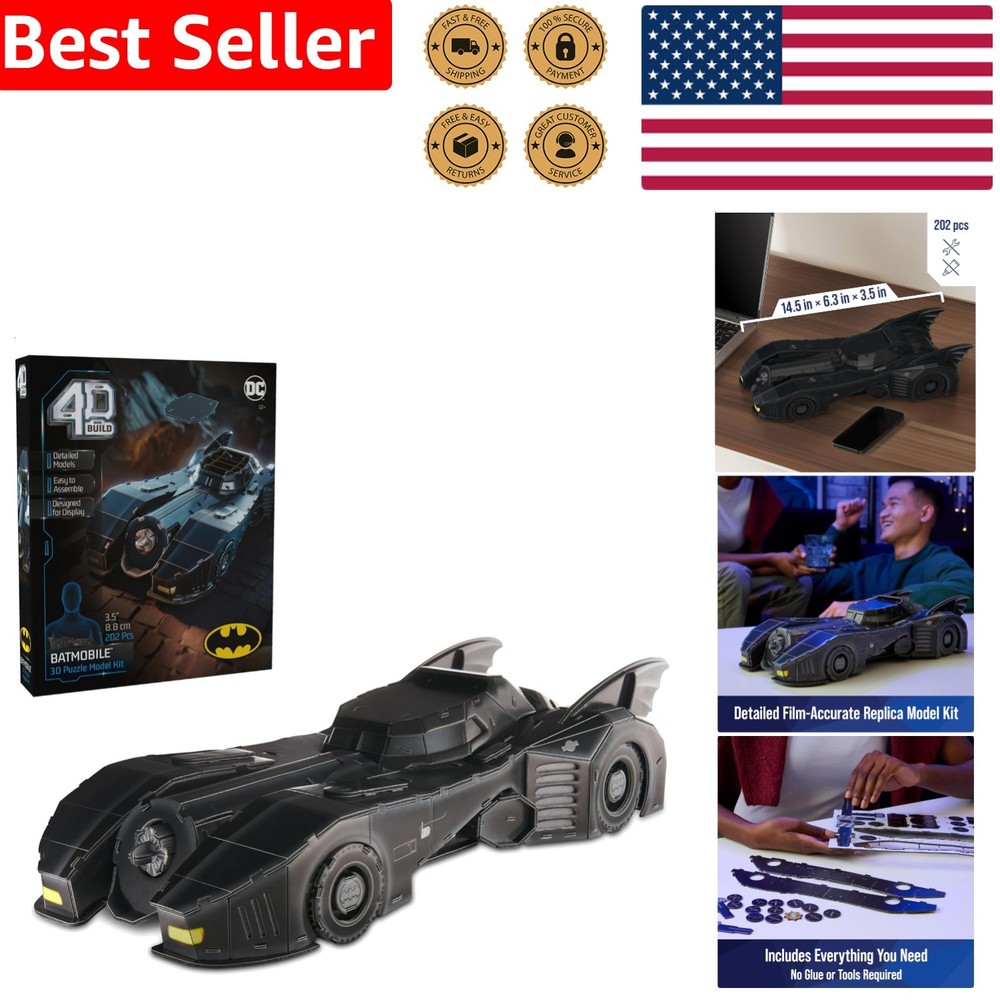 Retro Batmobile 3D Model Kit, DC Batman Collectible Puzzle, Desk Decor, 202 Pcs