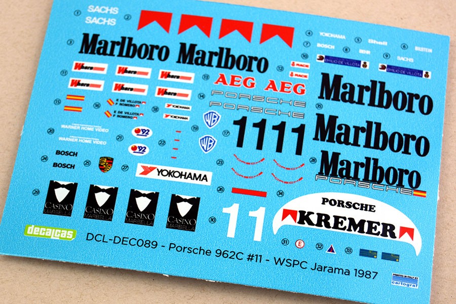 1/24 Porsche 962C Kremer Racing Marlboro 1987 Marking Decal for Tamiya kit
